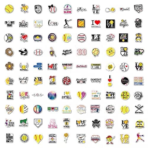 Lamdo Softball Stickers 100PCS Baseball Accessories, Softball Gifts for Girls and Teen, Waterproof Vinyl Helmet Stickers for Water Bottle, Laptop, Skateboard, Bag, Glove (Yellow) — view 5
