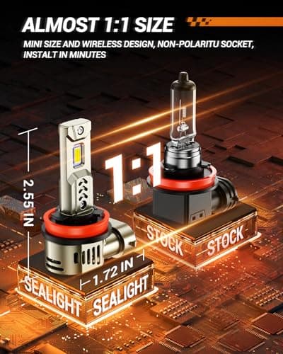 SEALIGHT 2026 Brightest H11/H8/H9/H16 LED Headlight Bulbs, 80000LM 1200% Brighter, 6500K Cool White, 1:1 Halogen Size Wireless, 3 Min Plug and Play Halogen Replacement Conversion Kit, Pack of 2 — view 4