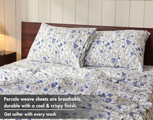 RUVANTI 100% Cotton Percale Sheets Queen Size, Sweet Pea — view 3