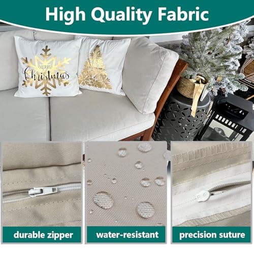 FLYMEI Patio Cushion Covers 24x24x4 Waterproof Outdoor Cushion Cover Replacement 4Packs Outdoor Seat Cushion Slipcover for Rattan Chair Sofa, Apricot — view 3