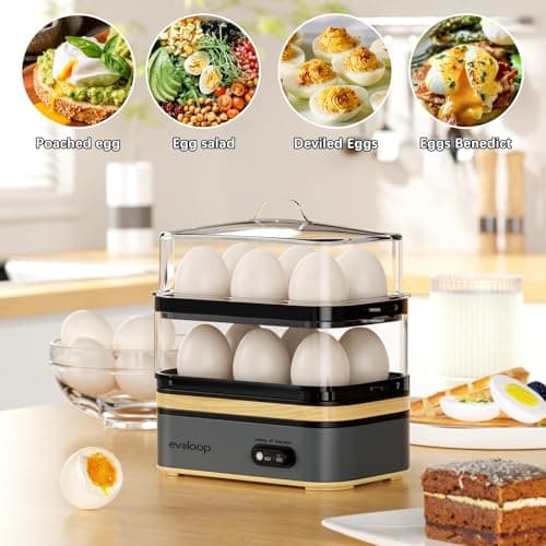 Evoloop Rapid Egg Cooker Electric 12 Eggs Capacity, Soft, Medium, Hard Boiled, Poached, Omelet Maker Egg Poacher & Vegetable Steamer, BPA Free Tray(Grey) — view 4