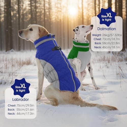 FUAMEY Dog Coat for Medium Dogs,Waterproof Dog Winter Jacket with Harness Built in Puppy Cold Weather Coats Reflective Pet Vest with Zipper Warm Fleece Dogs Snowsuit Windproof Blue M — view 5