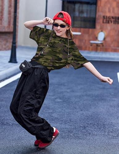 Arshiner Girls Camo Shirts Short Sleeve Casual Oversized Clothes for Girls Crewneck Soft Girl Loose Fit Shirts for Kids Camo 7-8 Years — view 4