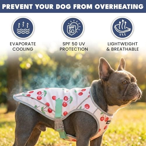 Spark Paws Dog Cooling Vest - SPF 50 UV Sun Protection - Summer Heat Relief Gear for Dogs, Lightweight, Evaporative Cooling - Dog Anxiety Relief Vest During Hot Days - Cherries - Size L