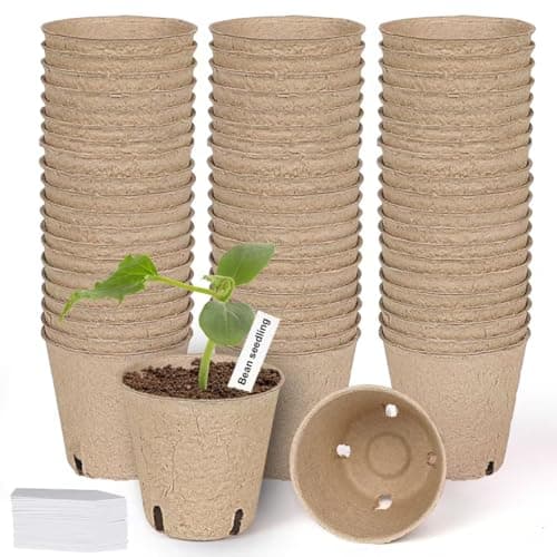 JNYONG 60 Packs 3.15 Inch Peat Pots,Biodegradable Pots for Seedlings with Drainage Holes, Garden Germination Nursery Pots with 50Pcs Plant Labels