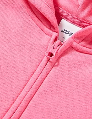 Amazon Essentials Girls' Fleece Zip-Up Hooded Sweatshirt with Lined Hood and Rib Knit Detail, Bright Pink, Small — view 3