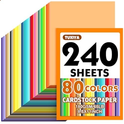 240 Sheets 8.5" X 11" Colored Cardstock, 80 Assorted Colors 180 GSM/65 LB Construction Paper Card Stock Printer Paper for Printing, Card Making, DIY Crafts, Kids School Supplies,Party Decorations