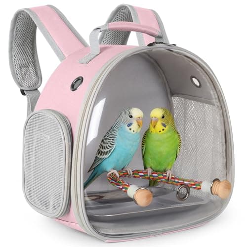 Small Bird Travel Backpack Carrier Cage, Backpack to Transport Backpack Carrier with Metal Tray Stand Perch for Parakeet Cockatiel Budgies Vet Carry Book Bag Green
