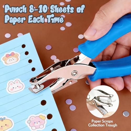 ZASZO 2 Pcs Hole Punch, 1/4" and 1/8" Hole Puncher with Blue Soft Grip for Crafts, Scrapbooks, Tags, Tickets, Handheld Circle Single Hole Punch for Home, Office and Classroom — view 3