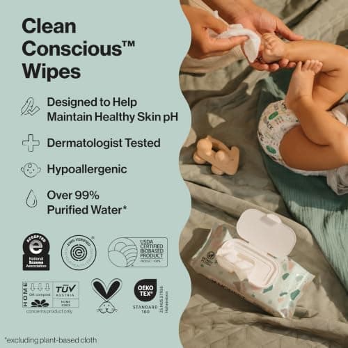 The Honest Company Baby Wipes for Sensitive Skin, Hypoallergenic, Fragrance-Free, Multi-Use, Geo Mood Design, 576 Count (8 Packs of 72)