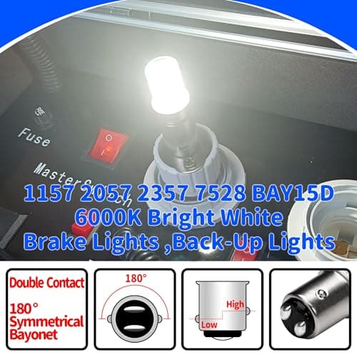 2357 1157 2057 7528 P21/5W Brake Light Bulb for Daytime Running (DRL) and Back-Up/Reverse Lights,12V-24V BAY15D 6000K Bright White LED Bulbs Replacement for RV Car Camper Trailer Tail Brake Stop,2Pack — view 2