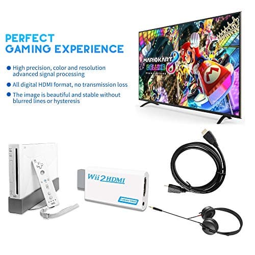 Xahpower Wii to HDMI Converter, Wii HDMI Adapter 1080P for Full HD Device with 3,5mm Audio Jack&HDMI Output Compatible with Nintendo Wii, Wii U, HDTV, Monitor-Supports All Wii Display Modes 720P — view 3