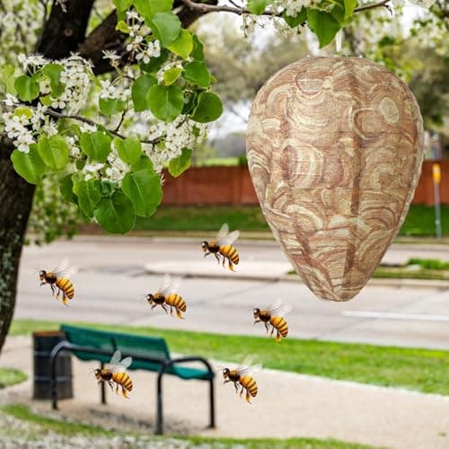 DECYOOL 6 Pack Paper Wasp Nest Decoy Hanging Wasp Nest Stay Away from Wasps Hornets Yellow Jackets(Mixed Color) — view 3