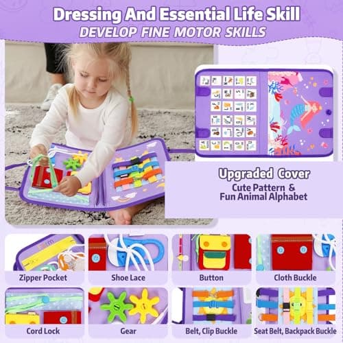 Esjay Toddler Busy Board, Montessori Toys Busy Book, Sensory Board Birthday Gifts for 3+ Years Old Girls Boys, Learning Educational Toy for Fine Motor Skills, Travel Activities for Airplane Car — view 2