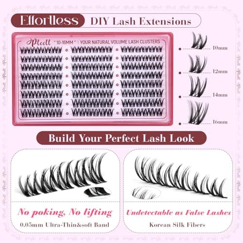 Flaunt Lash Clusters Wispy Eyelash Clusters 10-16mm DIY Cluster Lashes D Curl Natural Lashes Clusters Mink Lash Extensions with Thin Band for Daily Wear by Pleell — view 2
