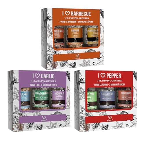 Soeos Spice Grinder Set of 9, Pure Fresh BBQ Seasoning for Grilling, Adjustable Pepper Mill with Refillable Glass Bottles