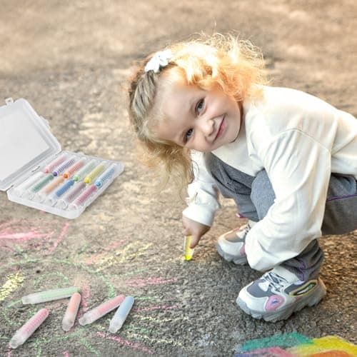 Dustless Chalk for Kids Toddlers - Colored Sidewalk Chalk with Holder 12 Pcs Non-Toxic Washable Outdoor Toddlers 1-3 Toys Gifts for Girls Boys Teens Drawing Art Supplies Art Crafts 4-8 8-12 10-12 — view 5