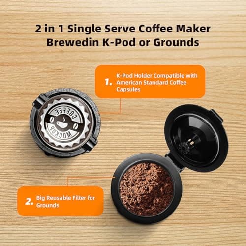 Horavie Mini Single Serve Coffee Maker for K-Cup Pod and Ground Coffee, Fast Brew One Cup Coffee Machine with Descaling Reminder and Viewing Tank, 6 to 12 oz. Brew Sizes, White — view 2