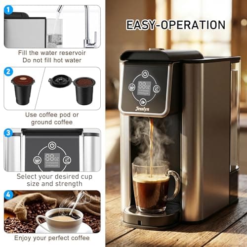 Jesslyn 3-in-1 Single Serve Coffee Maker, Compatible with K-Cup Pods, Ground Coffee & Loose Leaf Tea, Coffee Machine with 50oz Removable Water Reservoir, 6-10oz Brew Sizes, Fast Brewing(Black)