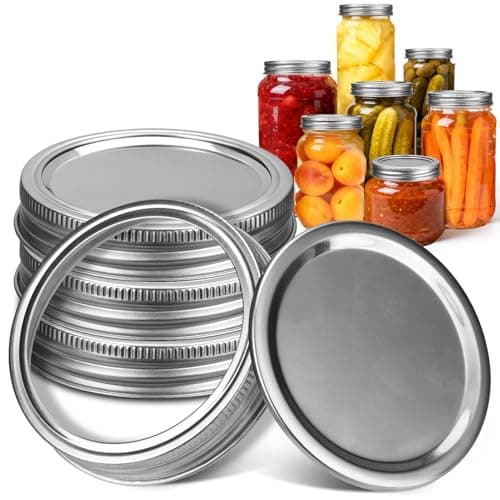 Palksky Stainless Steel Wide Mouth Canning Lids and Rings, Airtight/Rustproof Mason Jar Lids with Bands Set of 4