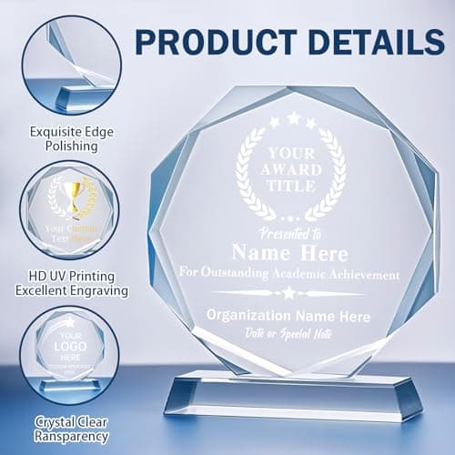 Personalized Trophy Award - Plaques Personalized Engraved - Custom Crystal Awards and Trophies for Employee Recognition, Event, Sport, Competition - Coworker Employee Appreciation Gifts (Outstanding) — view 2