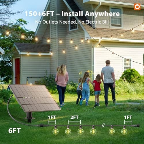 addlon 150FT Solar String Lights Outdoor Waterproof with Remote, Dimmable Commercial Grade Solar Powered String Lights with 80 LED Bulbs, Hanging Light for Camping Backyard Party Decor — view 5