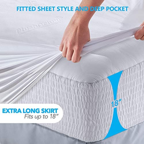PlushDeluxe Premium Bamboo Mattress Protector – Full Size, Waterproof, & Ultra Soft Breathable Noiseless Washable Bed Mattress Cover for Comfort & Protection - White — view 3