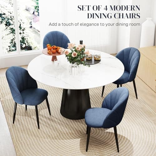 HOMCOM Dining Chairs Set of 4, Modern Upholstered Kitchen Chairs with Metal Legs, Shell Backrest and Padded Seat, Side Chairs for Dining Room, Bedroom, Living Room, Blue — view 3