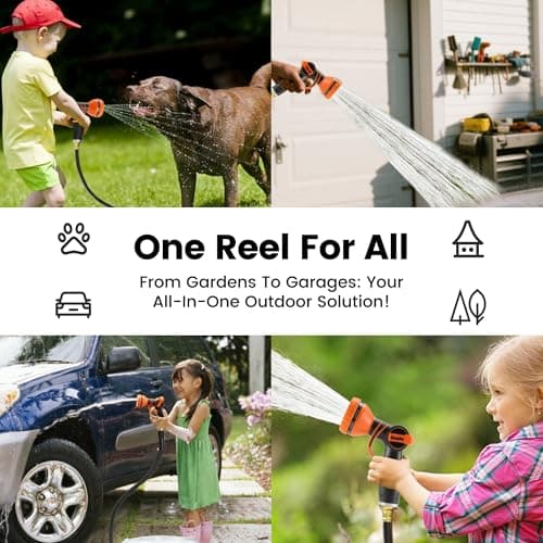 Giraffe Tools AW505/8 Retractable Garden Hose Reel 5/8" x 115+5 ft, Heavy Duty Wall Mounted Water Hose Reel Automatic Rewind, 180 Deg Swivel Bracket, Slow Retraction, 115ft, Dark Grey — view 7