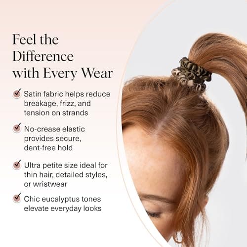 Kitsch Ultra-Petite Satin Scrunchies for Women - No Crease, Frizz-Free Sleep | Softer Than Silk Scrunchies Gentle On Hair Scrunchies for All Hair Types | Stylish Hair Accessories - Eucalyptus, 6pcs — view 2