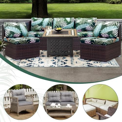 OKYUK 8pcs Stretch Patio Sofa Couch Cushion Covers,Outdoor Cushion Covers Replacement,Couch Slipcovers Sofa Seat Cover Cushion Cover Porch Patio Washable Furniture Protector(Cover Only,Green Forest) — view 3