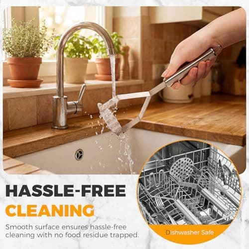 Potato Masher Stainless Steel 2-Piece Set - Heavy Duty Potato Ricer for Smooth Mashed Potatoes, Avocado, Vegetables and Soft Foods - Dishwasher Safe Kitchen Gadgets — view 5