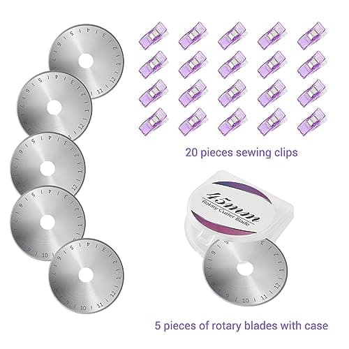 Headley Tools Rotary Cutter Set - 45mm Fabric Cutter, 5 Extra Rotary Blades, A3 Cutting Mat, Quilting Ruler and Sewing Clips, Craft Knife Set, Ideal for Crafting, Sewing, Patchworking, Purple — view 4
