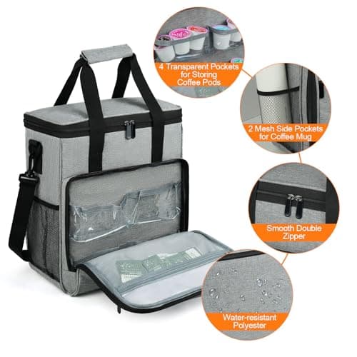 LEFOR·Z Travel Coffee Maker Carrying Bag Compatible with Keurig K-Mini or K-Mini Plus, Single Serve Coffee Maker Portable Storage Bag with Shoulder Strap,Grey(Bag Only) — view 3