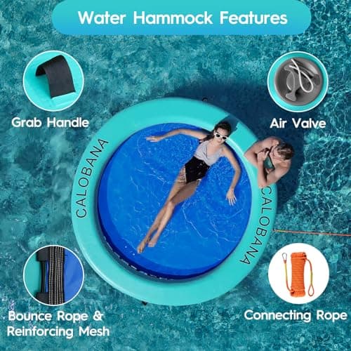 CALOBANA 8' x 8' Heavy Duty Floating Hammock for Multi Person Party Lake Floating Island with Mesh Water Rafts for Lake Tanning Pool Lounger Float for Adults Round Float Mat — view 5