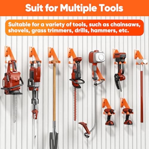POKIPO Chainsaw Hanger, 2 Pack Chainsaw Holder Wall Mount Heavy Duty Metal Chainsaw Chain Hook Storage Loads 70 lbs Accessories Chainsaw Rack Organizer Save Space for Garden, Garage, Workshop — view 3