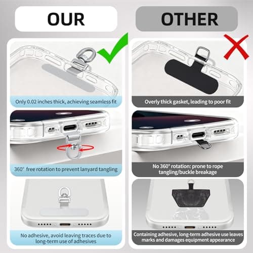 360° Rotating Stainless Steel Phone Tether Tab (Silvery 3-Pack) - Universal for iPhone & Other Phones (Fits Wristbands/Necklaces/Crossbody Straps) — view 2