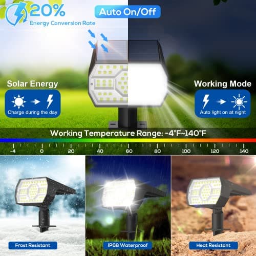 NYMPHY Solar Lights Outdoor Waterproof IP68, 56 LED 3 Lighting Modes Solar Powered Garden Yard Spot Solar Lights for Outside Landscape- 4 Pack (Cool White) — view 2