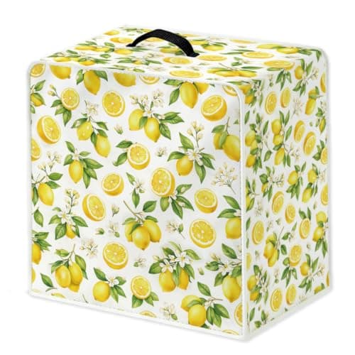 WEBEEDY Lemon Style Coffee Maker Cover with Top Handle, Small Kitchen Appliance Covers Polyester Lightweight Washable Coffee Machine Dust for Kitchen Countertop, 34.5x26x35.5cm/13.6x10.2x14 Inches