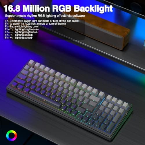AULA F99 Wireless Mechanical Keyboard,Gasket Structure Hot Swappable Custom Keyboard,RGB Backlit,Creamy Sound,Side Printed PBT Keycaps,2.4GHz/USB-C/BT5.0 Computer Gaming Keyboards — view 4