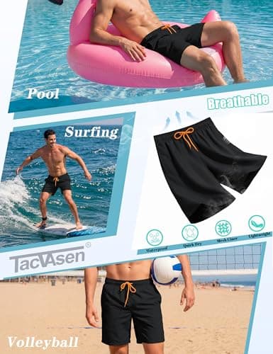 TACVASEN Swimming Shorts Men for Summer Vacation Quick Dry Swimsuit Men with Elastic Waistband and Pockets Fashion Beachwear Black — view 5