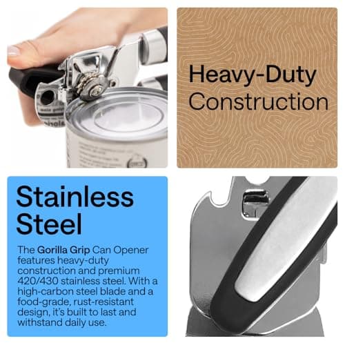 GORILLA GRIP Heavy Duty Stainless Steel Smooth Edge Manual Can Opener and Bottle Openers, US Designed, Comfortable Handle, Oversized Handheld Turn Knob, Multifunctional Kitchen Tool, Black — view 2