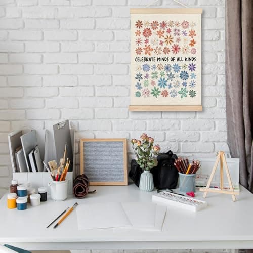 MHJFERGV Autism Awareness Mental Health Wall Art Poster, Neurodiversity Celebrate Minds of all Kinds Colorful Floral Canvas Wall Decor for Counseling Therapy Office, 12x16 Inches — view 3