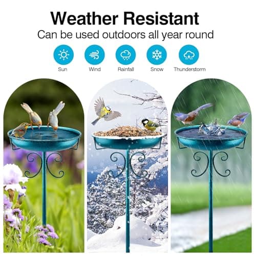 Daoeny 35In Metal Bird Bath for Outside, Vintage Freestanding Birdbaths & Birdfeeder, Bird Baths Feeder Bowl for Outdoors Garden Patio Yard Lawn Decor, Upgraded 5-Pronged Base (Blue) — view 5