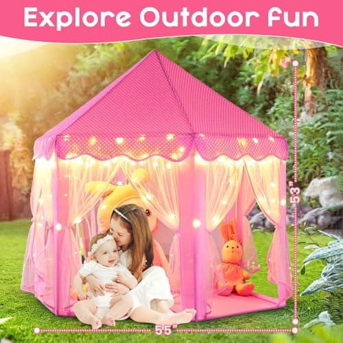 Monobeach Princess Tent Girls Large Playhouse Kids Castle Play Tent with Star Lights Toy for Children Indoor and Outdoor Games, 55'' x 53'' (DxH) — view 3