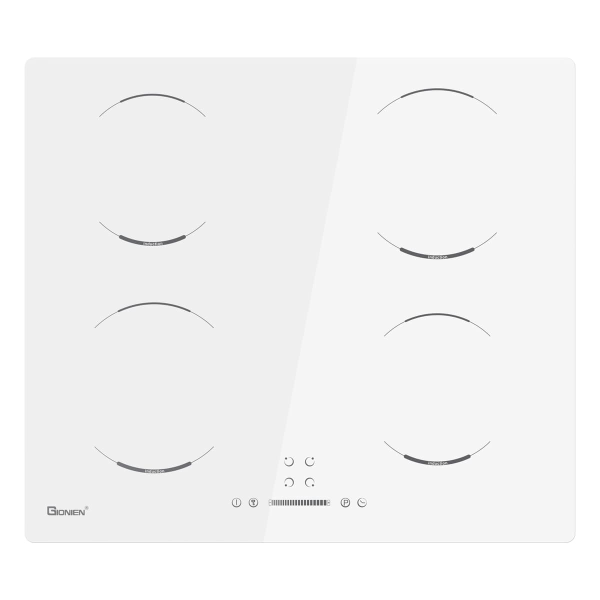GIONIEN Induction Hob 60cm,4 Burners Electric Cooktop, 4 Zone Cooker, Child Lock,White Ceramic Glass,Built-in Worktop,Timer,Auto Switch Off,6400W