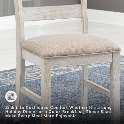 Signature Design by Ashley Skempton Cottage Dining 7 Piece Set – Rectangular Table & 6 Upholstered Chairs | Coastal Chic Meets Farmhouse, Whitewash — view 4