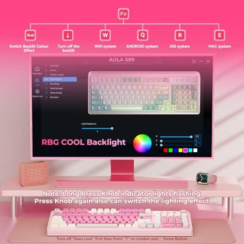 AULA 99 Key Keyboard, Wireless Gaming Keyboard Bluetooth Computer Keyboards Creamy Cute with Number Pad RGB Backlit Tri-Mode BT/2.4GHz/USB-C - Pink — view 3