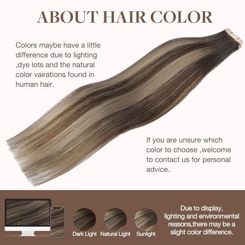 GOO GOO Tape in Hair Extensions human hair, tape Hair Extensions, 20inch 50g 20pcs, Human Hair Extensions, 4/26/4 Chocolate Brown to Honey Blonde — view 5