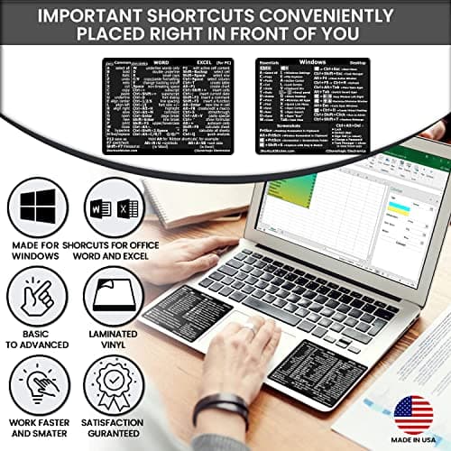 SYNERLOGIC Windows + Word/Excel (for Windows) Quick Reference Guide Keyboard Shortcut Stickers, No-Residue Vinyl (Black/Small/Combo)